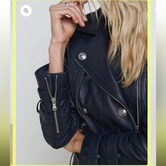 L'AGENCE Billie Belted Leather Jacket  /Coat Midnight Navy XS - Picture 7 of 14